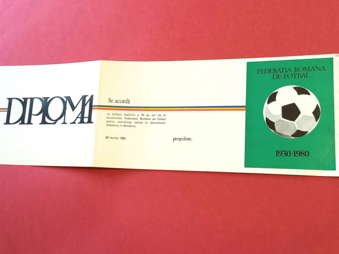 Diploma (nescrisa) fotbal - Federatia Romana de Fotbal (aniversare 50 de ani)