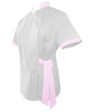 Halat Medical Pe Stil, Alb cu Elastan și cu Garnitură Roz deschis, Model Andreea - 3XL
