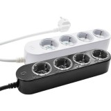 Prelungitor inteligent Shelly Power Strip 4 Gen4, 4 prize Schuko, Wi-Fi 6, Zigbee, Matter, monitorizare consum, 3680W, alb, S4PL-00416EU