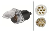 Priza remorca 7 pini 24V 15-20A DIN ISO 3731 S-Type, metal aluminiu cu capac, 103x67mm, conexiune surub, camion remorca semiremorca Hella