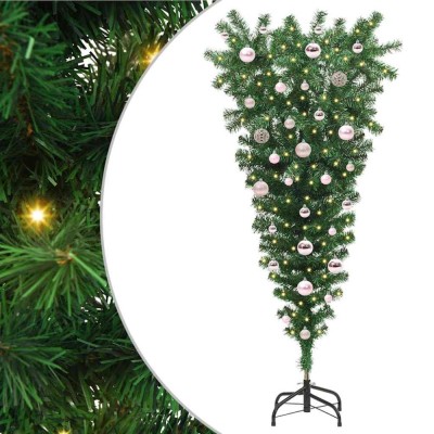 vidaXL Brad de Crăciun artificial pre-iluminat cu globuri răsturnat 3396853 foto