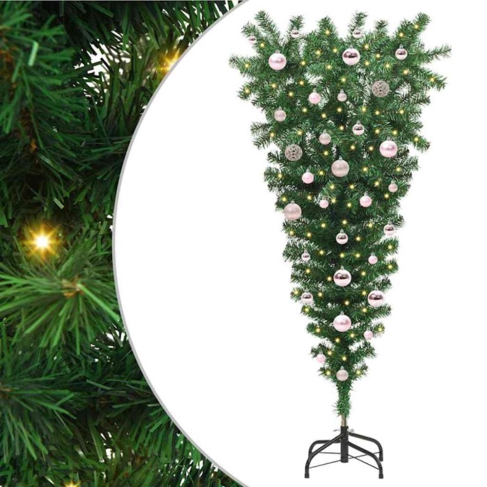 vidaXL Brad de Crăciun artificial pre-iluminat cu globuri răsturnat 3396853