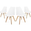 Set 4 Scaune Grosseto, Stil Scandinav cu Picioare din Lemn, Sezut din PP si Perna din Piele Ecologica, Maxim 120 Kg, 49 x 45 x 82 cm, Alb