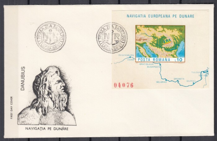 ROMANIA 1977 LP 950 NAVIGATIA EUROPEANA PE DUNARE COLITA NEDANTELATA/PLIC PRIMA ZI A EMISIUNII