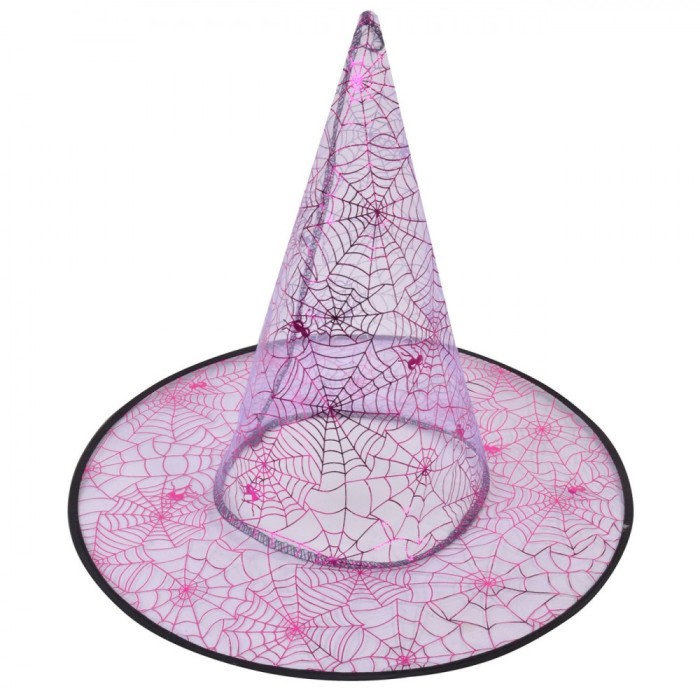 Pălărie Vrajitoare Lila, P&acirc;nză De Păianjen, Diametru 35 cm, &Icirc;nălțime 30 cm