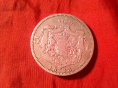 Moneda 5 lei 1883 Carol I , 6 stele pe muchie , argint , cal.Buna-F.Buna