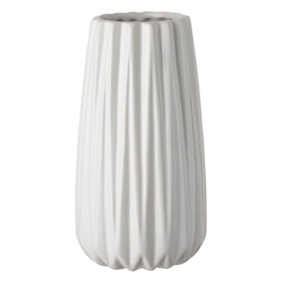 Vază Decorativă, Ceramică, Dungi Verticale, Albă, 12x19cm foto