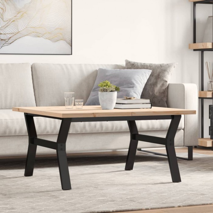 vidaXL Masă de cafea, cadru Y, 90x90x45,5 cm, lemn masiv pin și Oţel 3282775
