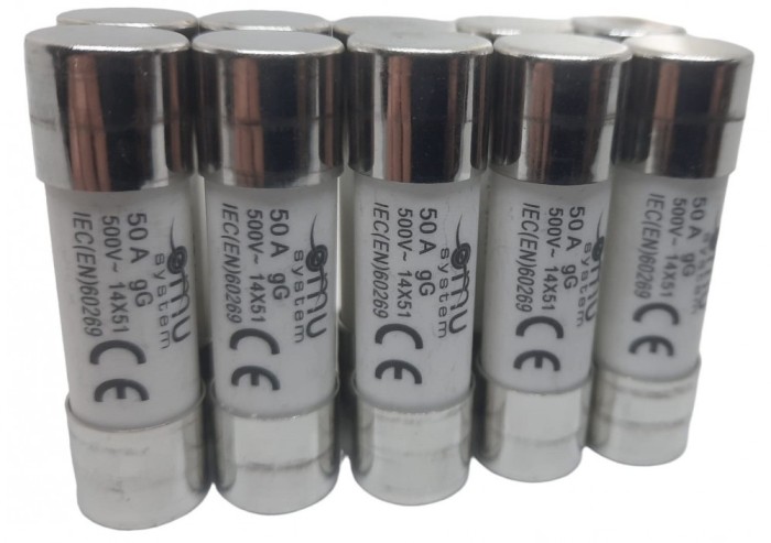 Set 10 sigurante fuzibile cilindrice ceramica 14x51 50A 500V AC gG