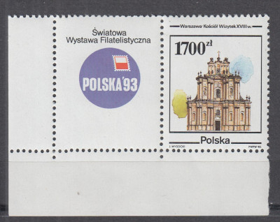 POLONIA 1993 EXPOZITIA MONDIALA DE FILATELIE SERIE CU VINIETA MNH foto