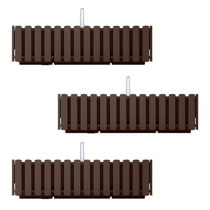Set 3 jardiniere decorative cu suport metalic, sistem irigare,​​​​​​​ maro, 58x18x16.2 cm, Boardee Fencycase W