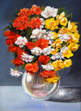 Tablou canvas Flori, begonii, multicolore, pictura, buchet, 30 x 45 cm