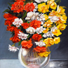 Tablou canvas Flori, begonii, multicolore, pictura, buchet, 40 x 60 cm