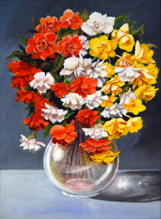 Tablou canvas Flori, begonii, multicolore, pictura, buchet, 40 x 60 cm