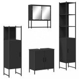Set mobilier de baie, 4 piese, negru, lemn prelucrat