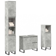 vidaXL Set mobilier de baie, 3 piese, gri beton, lemn compozit 3324957
