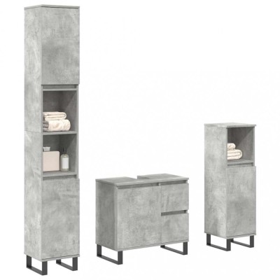 vidaXL Set mobilier de baie, 3 piese, gri beton, lemn compozit foto