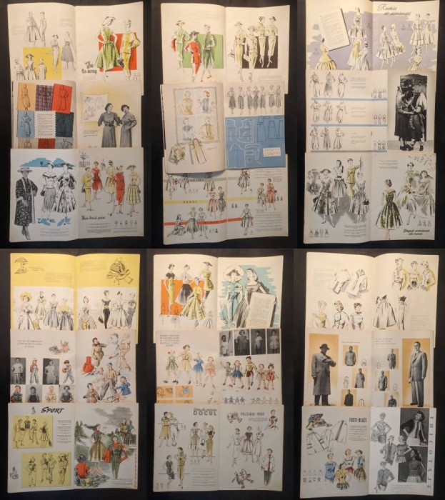 anii 1950 Rare, 3x REVISTE vechi de MODA, Romanesti RPR / Jurnal Design Vestimentar Haine Imbracaminte Tipar 92 pag Format foarte mare 33x24cm Romania