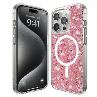 Husa MagSafe pentru Apple iPhone 15 Pro Max, Techsuit, Sparkly Glitter, Roz foto
