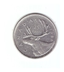 Moneda Canada 25 cents/centi 1984, stare buna, curata
