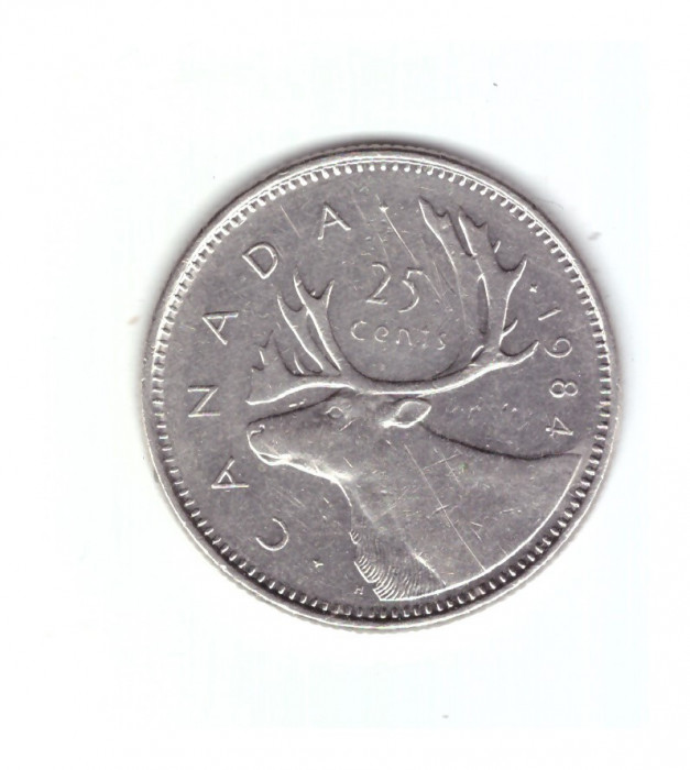 Moneda Canada 25 cents/centi 1984, stare buna, curata