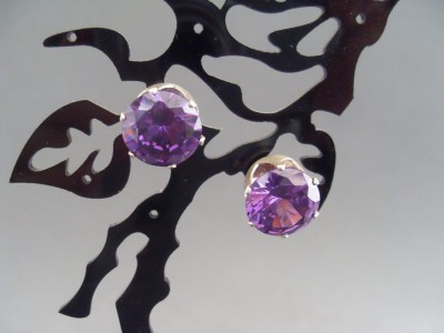 Cercei bijuterie argintii cu cristal violet foto
