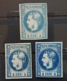 Romania 1868 - 3 x Carol l cu Favoriti,nuante diferite,Lp.23