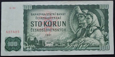Bancnota 100 KORUN / COROANE - RS CEHOSLOVACIA, anul 1961 * Cod 24 foto