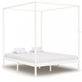 Cadru pat cu baldachin, alb,160 x 200 cm, lemn masiv de pin