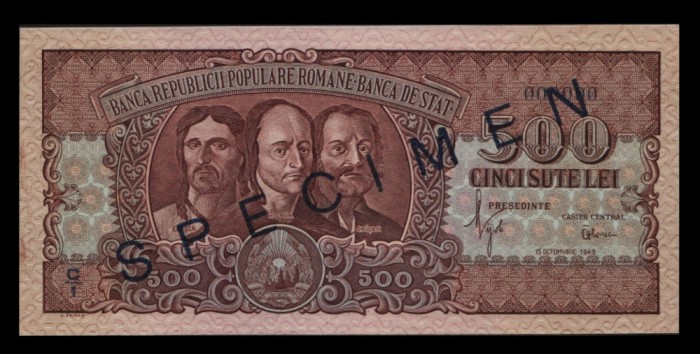 Bancnota 500 lei 1949 -Specimen