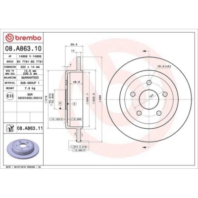 Set disc frana Jeep Commander (Xk Xh) 09.05-12.10, Commander Van (Xh) 09.05-12.10, Grand Cherokee 3 (Wh Wk) 10.04-10.11, Spate, 320X14mm, plin, BREMB foto
