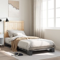 vidaXL Cadru de pat cu tăblie, gri, 90x200 cm, lemn masiv de pin 3281544