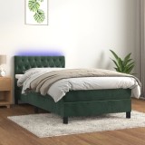 Cumpara ieftin Pat cu arcuri, saltea și LED, verde &icirc;nchis, 90x190 cm, catifea