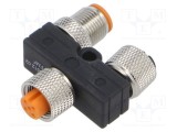 Adaptor &icirc;n T LUTRONIC M12 tată - M12 mamă x2, 5 pini, IP67, Polarizare A