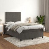 vidaXL Pat box spring cu saltea, gri &icirc;nchis, 120x200 cm, catifea