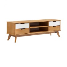 Comoda joasa Borneo Natur, 4 sertare, 2 rafturi, lemn de pin, 140 x 42 x 40 cm