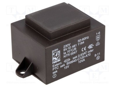 Transformator &amp;icirc;ncapsulat HAHN 10VA 230VAC 15V 667mA PCB BVEI foto