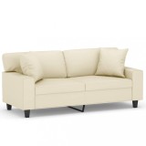 Cumpara ieftin Canapea cu 2 locuri cu pernute, crem, 140 cm, piele ecologica