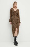 Never Fully Dressed rochie Leopard Sheer Wrap Dress culoarea maro, midi, evazată, NL28459