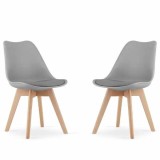 Set 2 Scaune Mercaton Grosseto, Stil Scandinav cu Picioare din Lemn, Sezut din PP si Perna din Piele Ecologica, Maxim 120 Kg, 49