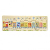 Puzzle din lemn decupat, Montessori, interactiv si educativ pentru bebelusi si copii, model trenulet, 10 piese, +12 luni, NippleBaby