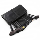 Set 24 pensule de machiaj, Make-Up Professional, Geanta depozitare, Par natural, Negru, Oem