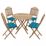 VidaXL Set mobilier de exterior pliabil, cu perne, 5 piese, bambus