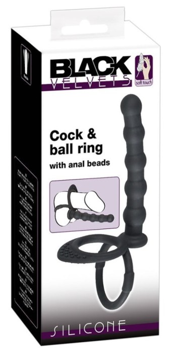 Inel pentru penis/testicule cu un stimulator anal Cock &amp; ball ring (19 cm)