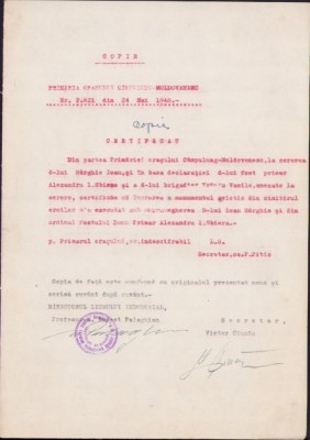 HST A2587N Copie autentificată certificat C&amp;acirc;mpulung Moldovenesc 1948 S&amp;acirc;rghie foto