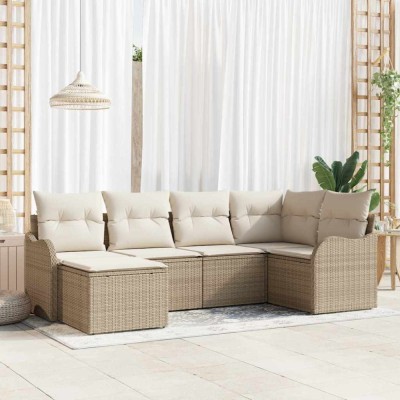 vidaXL Set de canapele pentru grădină cu pernă 6 pcs Bej Rattan poli 3345771 foto