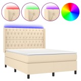 Cumpara ieftin Pat cu arcuri, saltea si LED, crem, 140x190 cm, textil