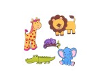 Set decoratiune de perete pentru camera copilului, model Animale salbatice, 5 animalute, Multicolor, BBL2253