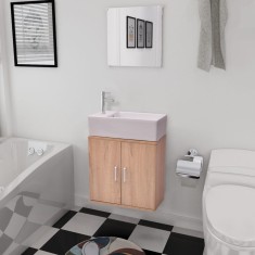 vidaXL Set mobilier baie format din 3 piese cu chiuvetă inclusă, Bej 272228