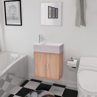 vidaXL Set mobilier baie format din 3 piese cu chiuvetă inclusă, Bej 272228 foto